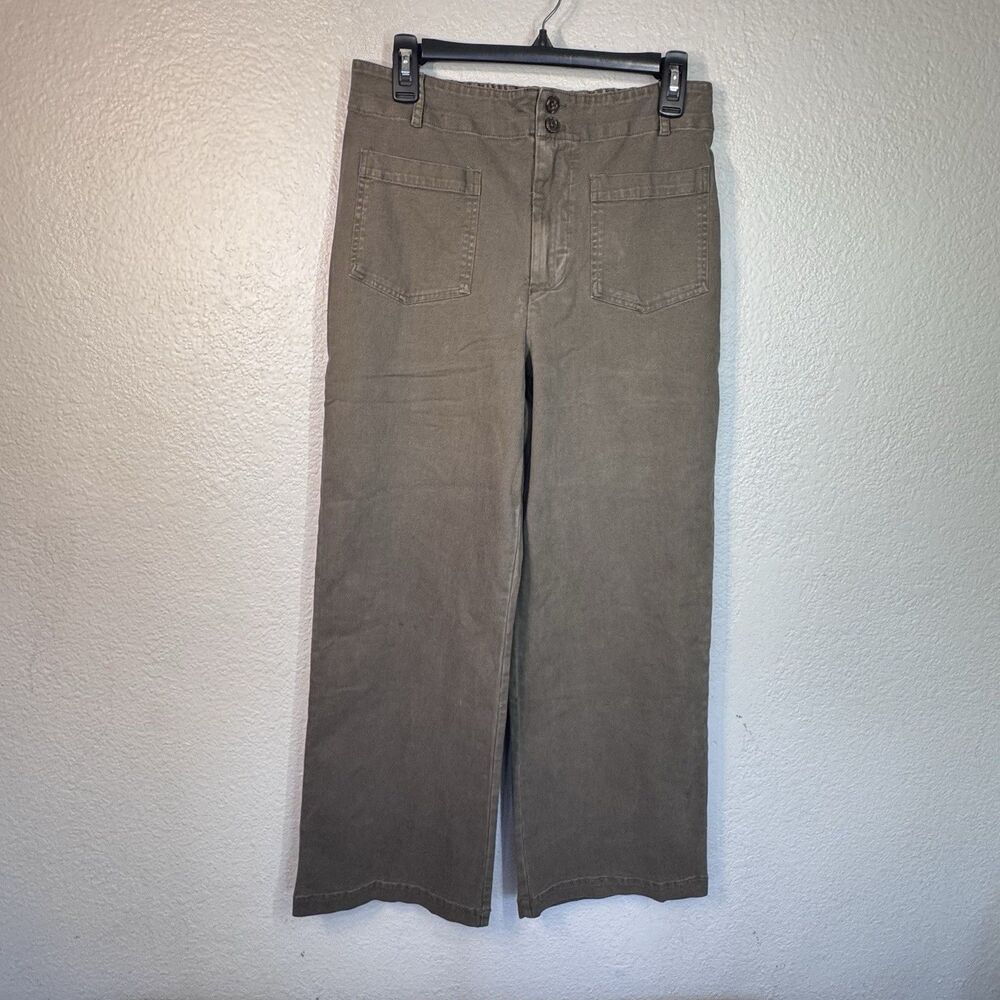 YFB Pants Olive Green Canvas Wide Leg High Rise Patch Pockets Women L NEW
